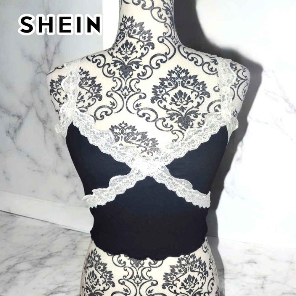 SHEIN Black Lace Trim Camisole - Small